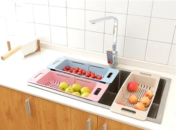 

Kitchen Adjustable Sink Dish Drying Rack Organizer Sink Drain Basket Vegetable Fruit Holder Storage Rack 48*18.5*8cm