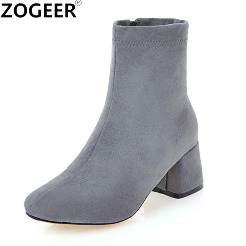 

Plus size 46 Winter Autumn Women Boots European Pointed Toe Square Heels Ankle Boots Fashion Motorcycle Boots Shoes Woman