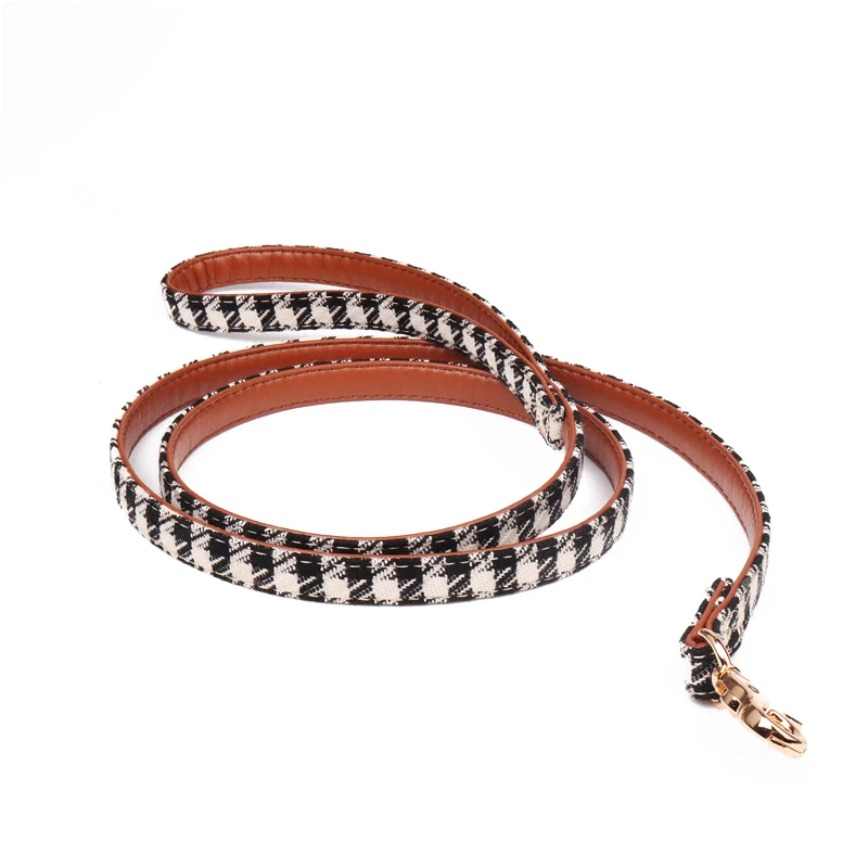 Dog Leashes Plaid Pattern Fabric and PU Leather 120cm Leash for Dogs
