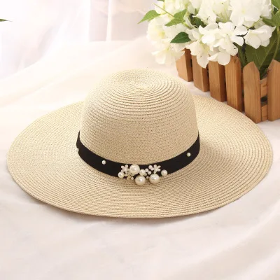 2019 New Summer Hats for Women Flower Beads Wide Brimmed Jazz Panama Hat Chapeu Feminino Sun Visor Beach Hat 