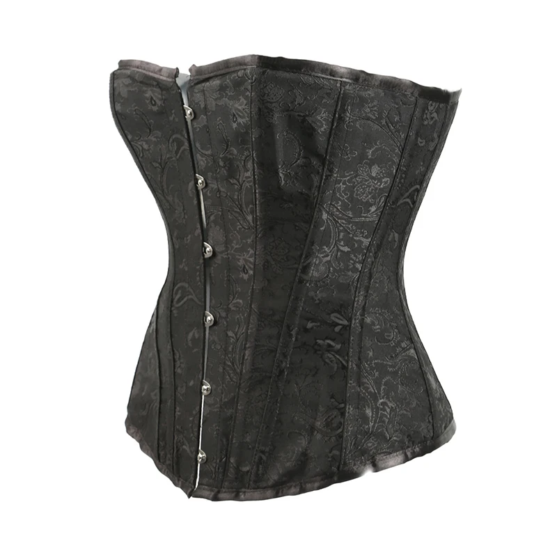 Women Sexy Jacquard Brocade Overbust Corset Slim Corselet Black Gothic Clothing Lingerie Steampunk Belt Corsets and Bustiers (5)