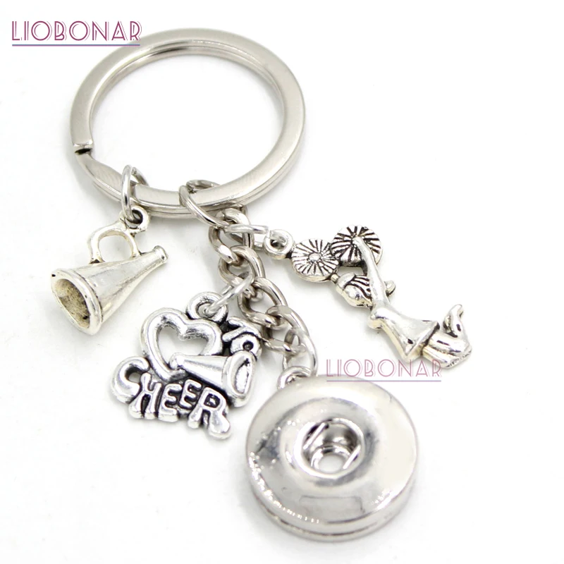 

1PC New Arrival 18mm button Snap Jewelry Cheerleader Key Chain Handbag Charm I love Cheer Snap Keychains KeyRings College Gift