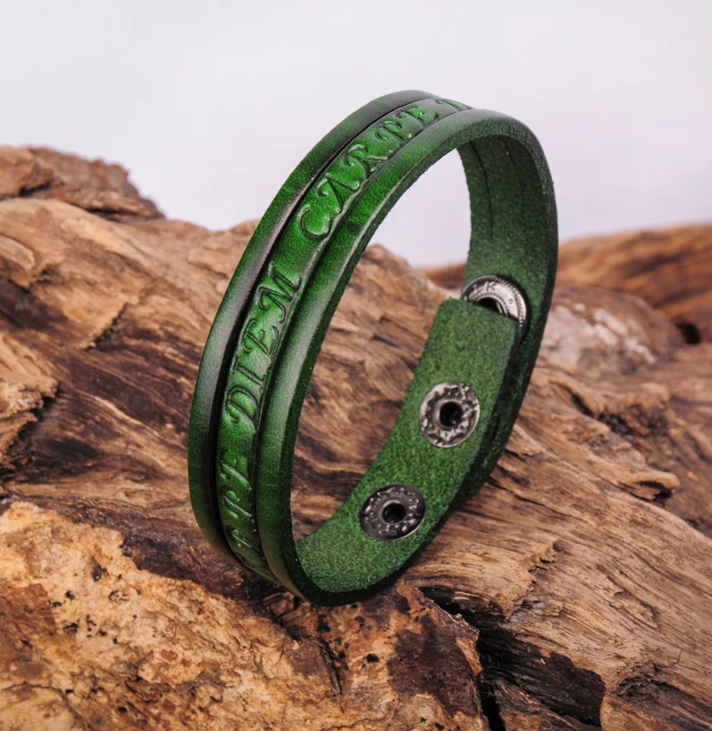 Leather Embossed Bracelets Stylish Leather Wristbands Green