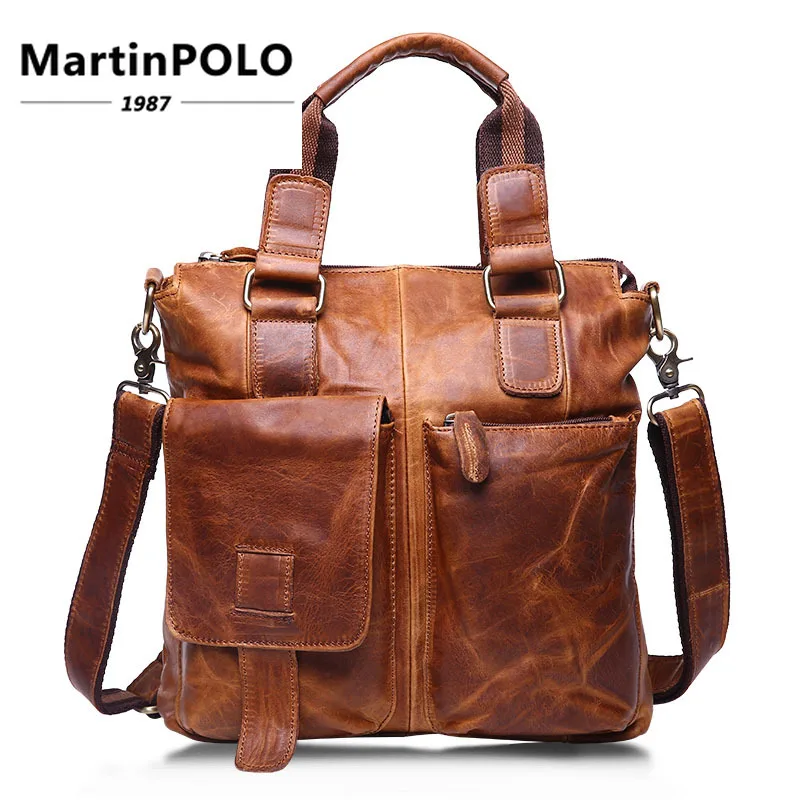 

Genuine Leather Messenger Shoulder Crossbody Bag Men's Briefcase Male Leather Business Laptop Bags Mens Office Bags B259