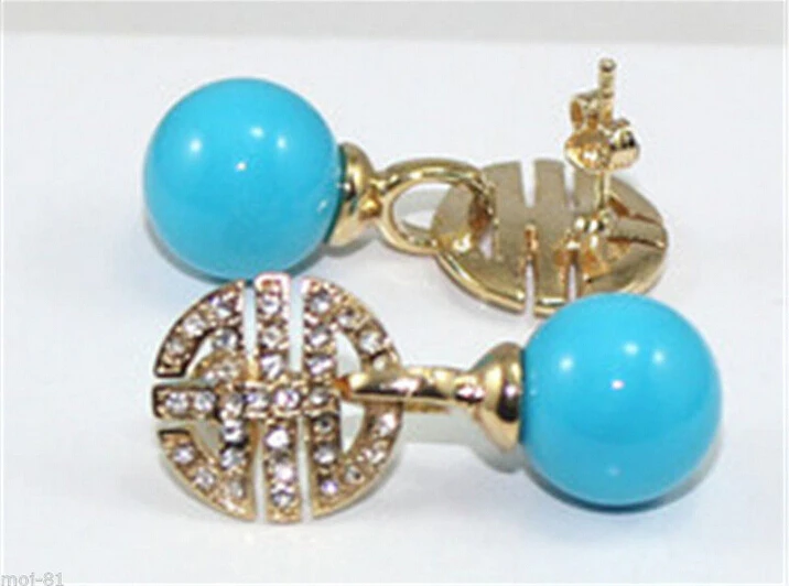 

Free shipping@@@@@ 18K Rose Gold Plated CZ Crystal Turquoise Blue Shell Pearl EARRINGS