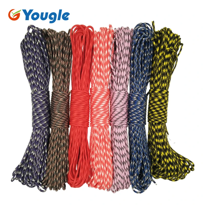 Yougle 100 ft 550 paracord في المظلة الحبل 7 فروع خط الحبل حبل حبل خيمة الرياح وثيق 7 ألوان 32-38