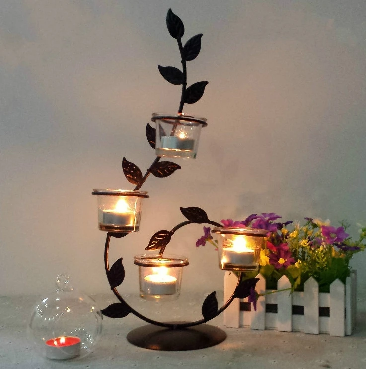 

3D Leaf -shaped candlestick Metal Candlestick Wall Candle Holder Geometric Tealight Wedding Home Decor Ornaments