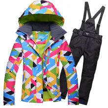 Новая стильная женская лыжная куртка+ брюки супер теплая ветрозащитная водонепроницаемая Спортивная одежда для катания на лыжах, сноуборде, верховой езды, кемпинга, лыжный костюм