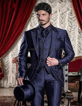 Cena Haft Groomsmen Szczyt Lapel Groom Smokingi Srebrny Szary/szary/niebieski Królewski/granatowy Najlepsze Garnitury Męskie (kurtka + Spodnie + Kamizelka) C8