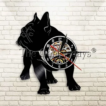 

1Piece Bulldog Owner Wall Clock Nursery Decoration Gift For Aniamls Pet Lover French Bulldog Vinyl Laser Cut Clock