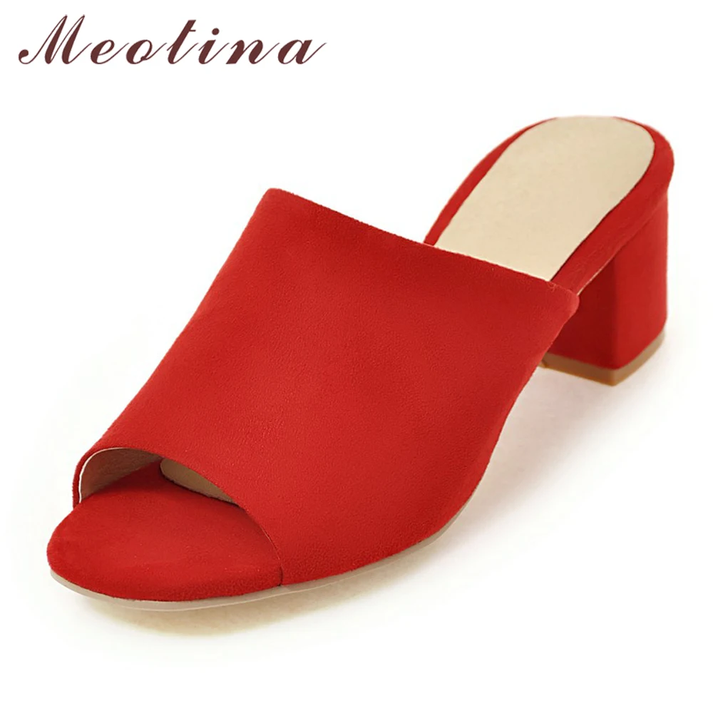 

Meotina Women Slippers Summer Sandals Thick High Heel Party Shoes Fashion Peep Toe Ladies Slides Red Sandals New Plus Size 33-43
