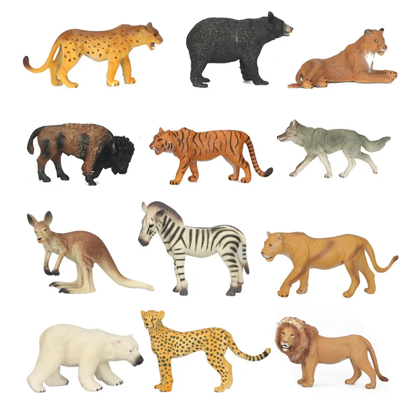 Wild Animal Model Toy Tiger Lion Elephant Horse Camel Rhinoceros Giraffe Wildebeest Zebra Hippo Wolf Sheep Leopard 30 Optional