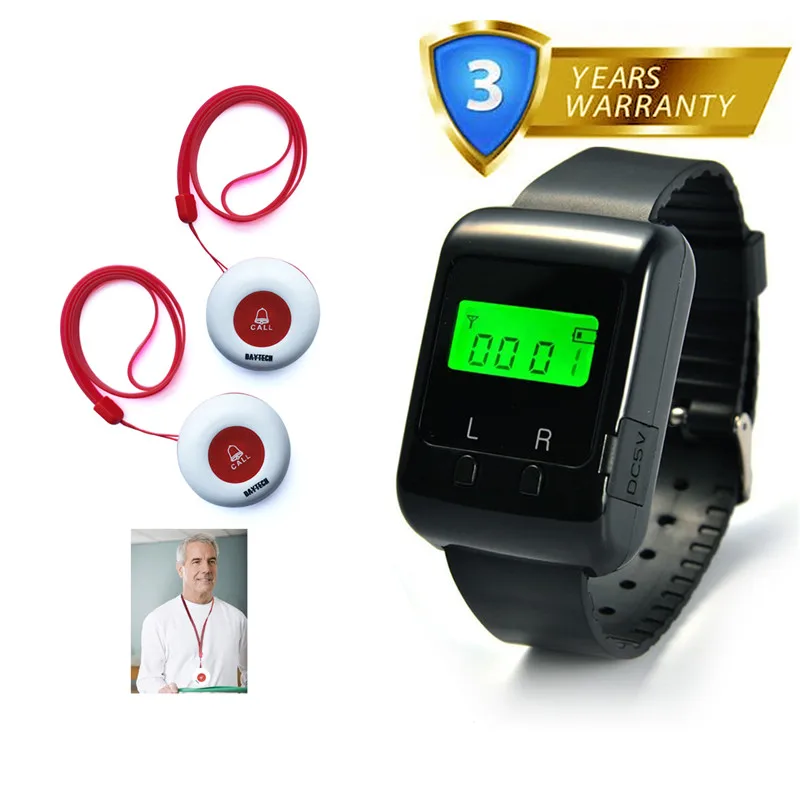 

DAYTECH Wireless Calling system Restaurant Pager Call Caregiver Pagering 2 PCS Waterproof Button 1 PCS Watch