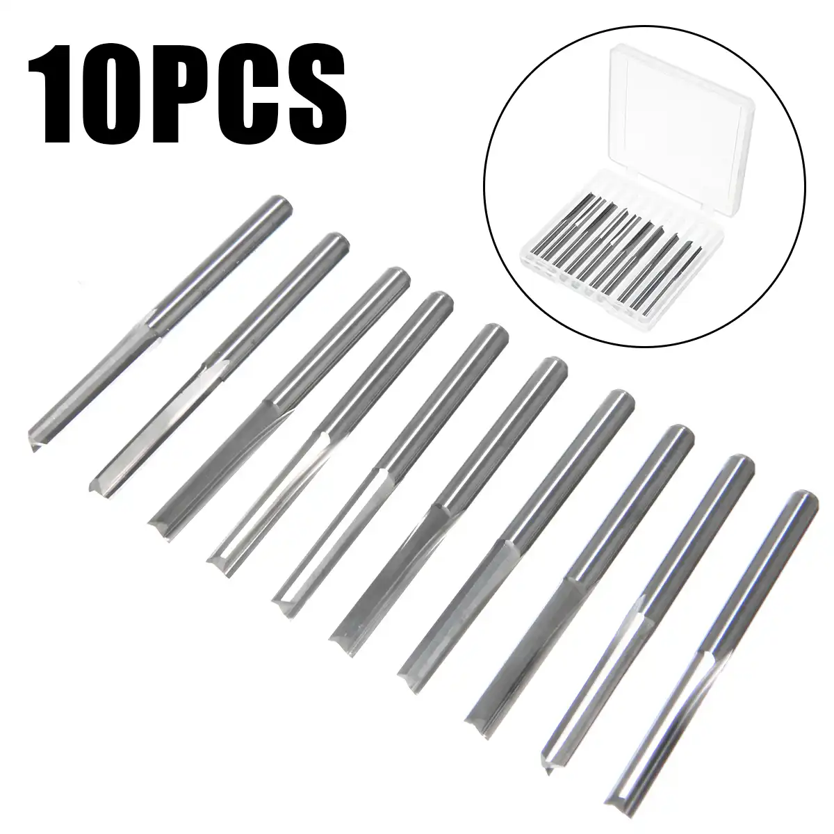 10pcs 2 Flute Straight Slot Tungsten Steel CNC Router Bits Wood Milling 3.175mm