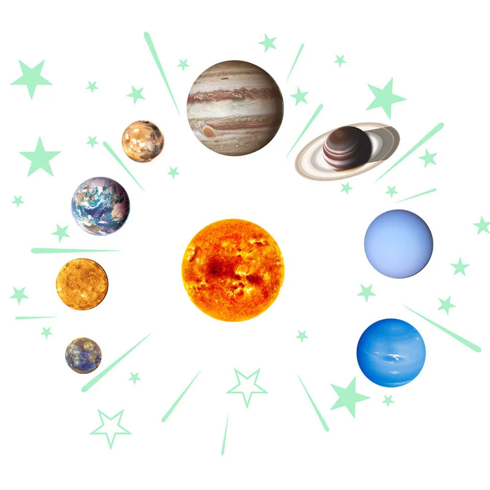 

Star Wall Sticker Glow In The Dark Bedroom Kids Nine Planets Decorative DIY Bright PVC Gift Living Room Ceiling Solar System