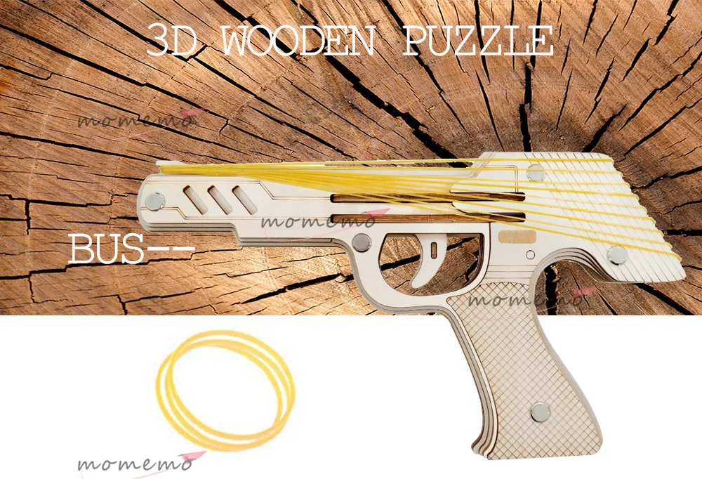 MOMEMO взрослые 3D деревянные головоломки пистолет с резиновой лентой Diy 3D головоломки собранные деревянные игрушки деревянные пазлы для