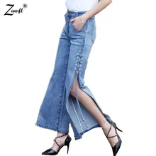 ZAWFL Джинсы женские широкие расклешенные брюки высокая Талия Джинсы бойфренда для женщин drawstring джинсовые брюки femme