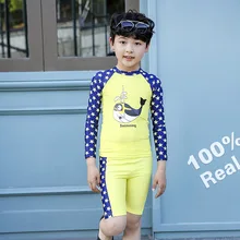 Купальник для малышей, бикини для мальчиков, детские шорты с длинными рукавами для мальчиков, принт со звездами и Китом, Раздельный полиэстер, FMZXG