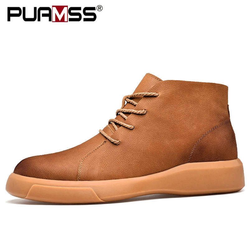 Baratos 2019 otoño nuevas botas de hombre Botas de cuero de vaca botas creativas de alta calidad del desierto de la PU zapatillas de deporte de invierno para hombres zapatillas de seguridad