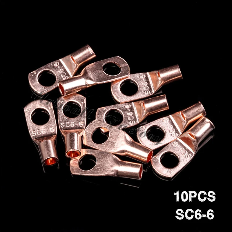 10Pcs/set Electrical Wire Ring Connectors Copper Tube Lug Battery SC6-6 Starter Cable Welding Crimp Terminals | Обустройство дома