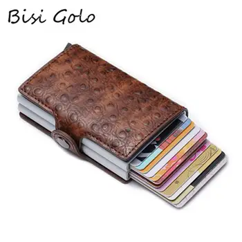 

BISI GORO 2020 RFID Wallet Business Credit Card Holder Fashion Men And Women Metal PU Leather Travel Card Wallet Wholesale