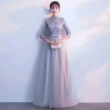 

Gray Traditional Chinese Wedding Gown Cheongsam Long Qipao Bride Traditions Classic Women Dress Oriental Dresses Vestido Novia