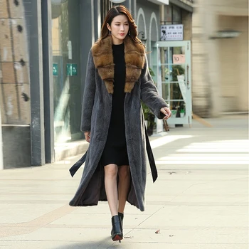 

Denmark Mink Whole Fur Women X-Long Coat with Turn-down Sable fur Winter Thick Slim Warm Female Mink Fur Jacket
