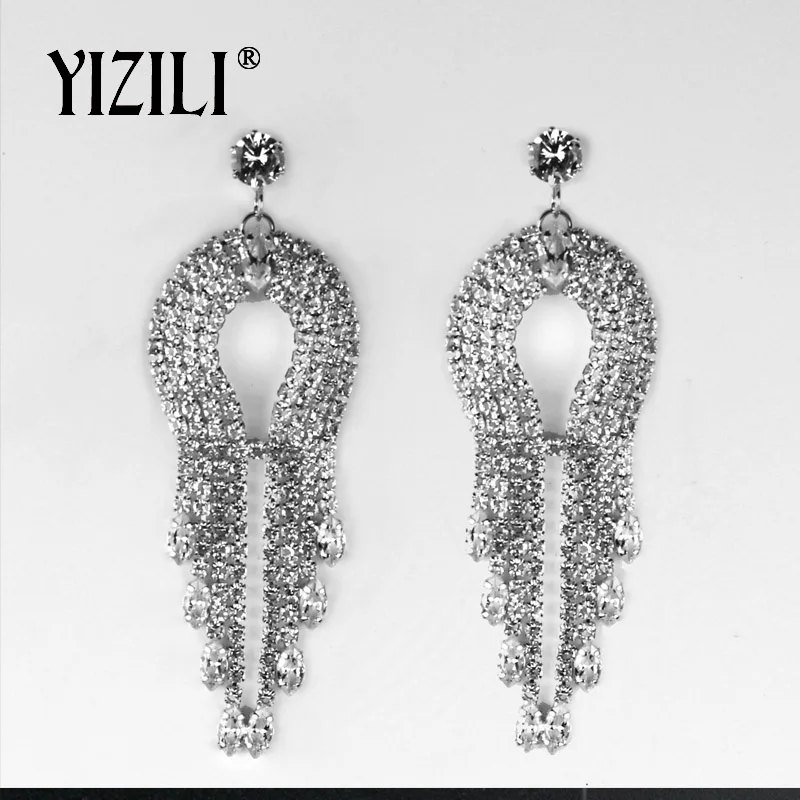 YIZILI корейский сверкающий кристалл длинные серьги для Для женщин Циркон падения Rhinestone мотаться большой Серьги свадебные серьги E076