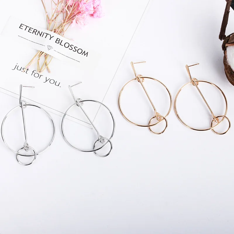 Special Design Connecting Big & Little Hoop Circle Golden Silver Plated Women Drop Earrings Dangle | Украшения и аксессуары