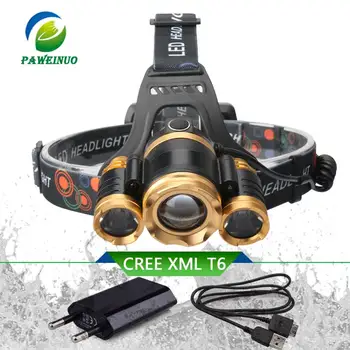 

Super Headlamp high power XML T6 headlight IR sensor USB rechargeable 18650 battery zoom head lamp flashlight fishing miner lamp