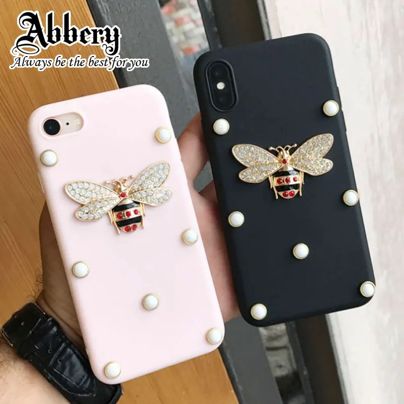 

Abbery Silicone Soft Phone Case for Oneplus 5 5t 6 Luxury Cute 3D Metal Bee Pearl Bling Glitter Back Cover Funda Coque DIY Cases
