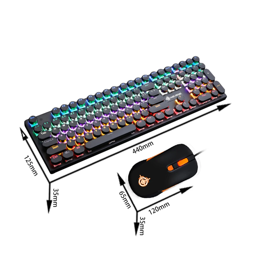 Magic Refiner Round Steampunk Keycap Keyboard with Mouse 4 Levels DPI Adjustable Mechanical Game Mice 108 Keys Keyboard Set