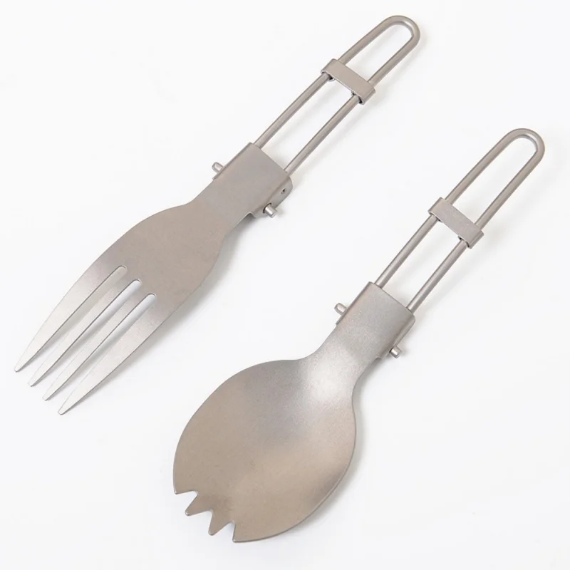 Camping Backpacking Cutlery Titanium Fork Spoon Outdoor Foldable EDC Spork Picnic Mini Portable Spoon Fork Lightweight