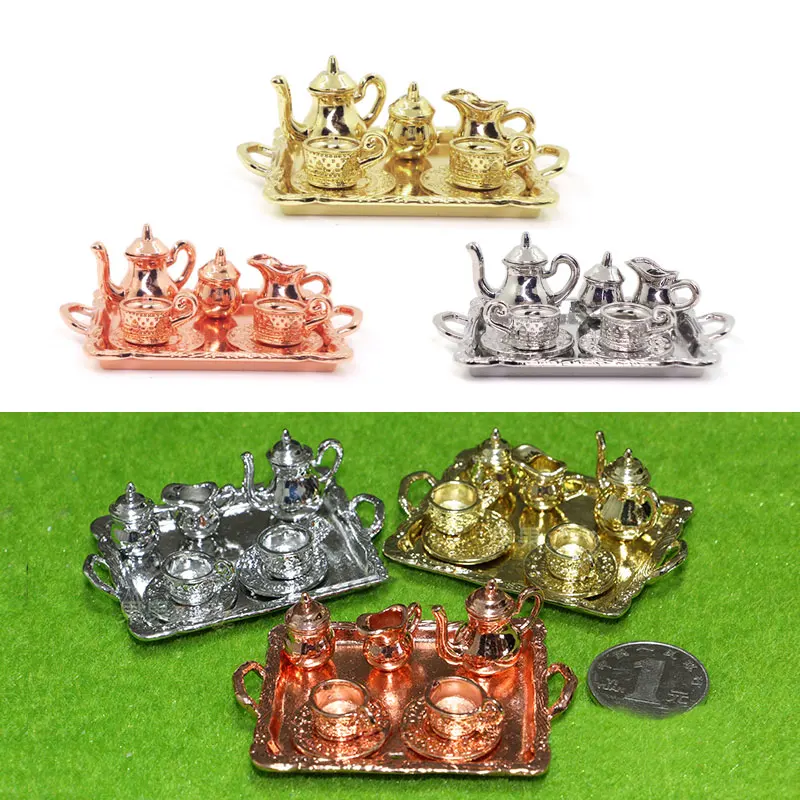 1: 12 Dollhouse Furniture Miniature Dining Ware Toy 8 Pcs Metal Tea Set Teapot Cup Plate Length 6.5cm 1: 12 Dollhouse Furniture Miniature Dining Ware Toy 8 Pcs Metal Tea Set Teapot Cup Plate Length 6.5cm