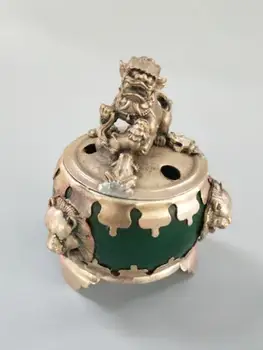 

Chinese refined handicraft lion white copper incense burner