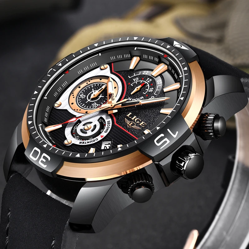 Watch LIGE Mens Watches Top Brand Luxury Casual Leather Quartz Watch Men Military Waterproof Sport Wristwatch Relogio Masculino