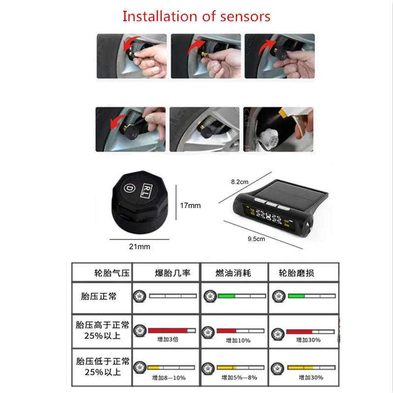 Автомобиль TPMS шин давление мониторинга системы Intelligent Solar мощность беспроводной с ЖК-дисплеем 4 внешний/внутренний сенсор автомобиля зарядное устройство