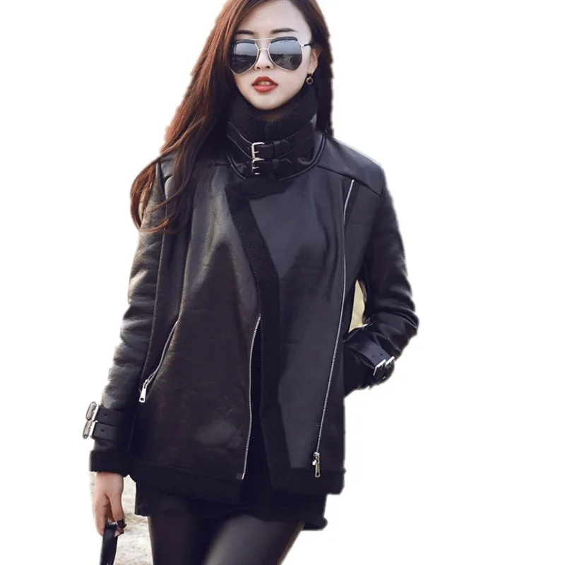 Новая мотоциклетная кожаная женская зимняя куртка с флисом, Женское пальто большого размера, Женская осенне-зимняя куртка 9WT072