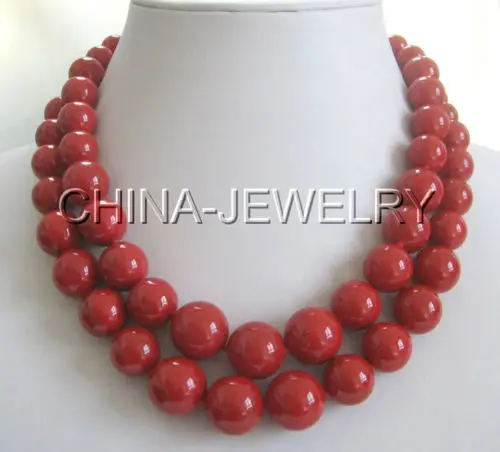 

Beautiful 17-18" 2row 8-16-8mm perfect round red south sea shell pearl necklace
