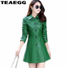 TEAEGG зеленый Искусственная кожа куртки женские пальто Повседневное Для женщин s Кожаные куртки Плюс Размеры кожаного жакета типом женский жилет Cuir Femme AL25