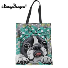 NoisyDesigns Kawaii женские холщовые сумки многоразовые хозяйственные сумки милые 3D Животные Boston Terrier Webshop эко складная хозяйственная сумка
