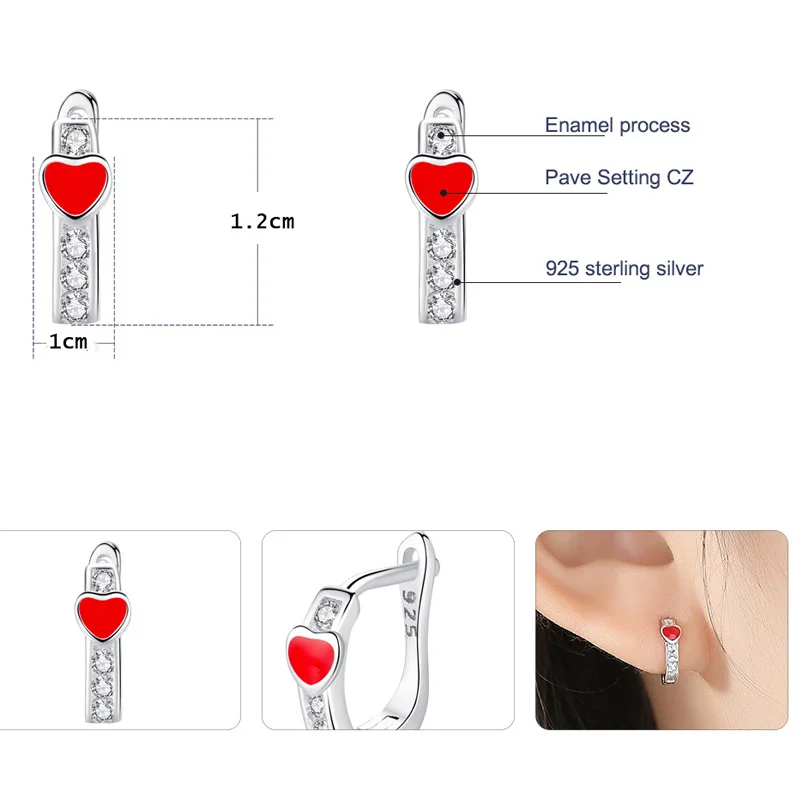 ELESHE, корейские модные ювелирные изделия, 925 пробы, серебряные серьги-гвоздики, красные эмалированные серьги в форме сердца для маленьких девочек, подарок на день рождения