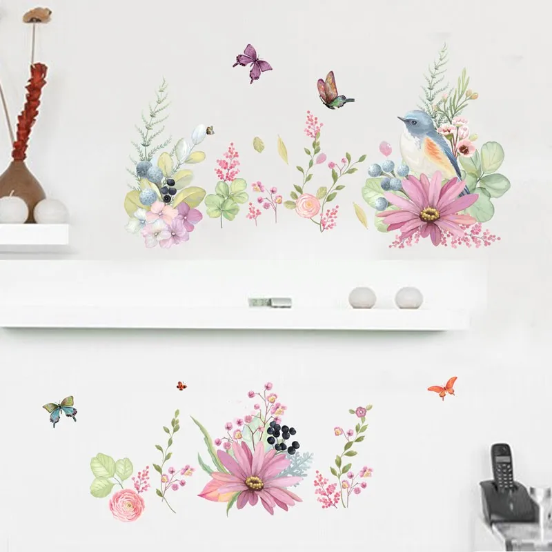 Цветы фон наклейки на стену съемные креативные самоклеящиеся Акварельные картины для спальни гостиной декоративные наклейки