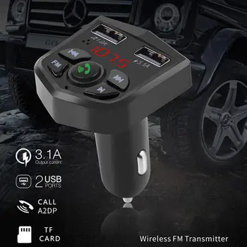 

Car Bluetooth Player V5.0 Version MP3 Player Handsfree Car Kit FM Transmitter with Dual USB 5V 3.1A Fast Charger Power Adapter