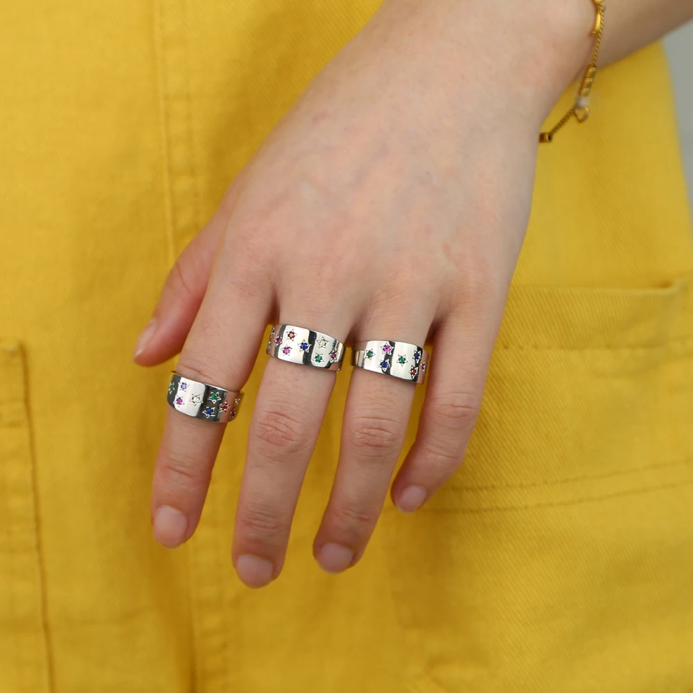 Модные женские обручальные кольца с разноцветными cz звездами, новинка, открытые современные винтажные кольца
