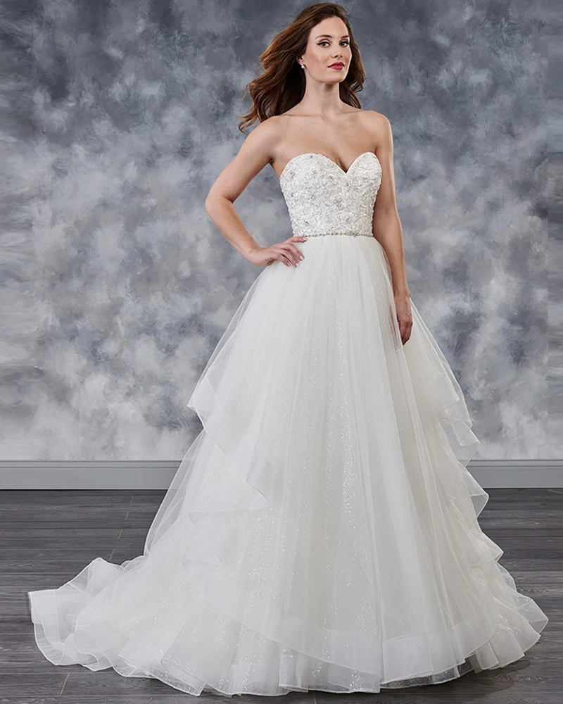 

Sweetheart Wedding Dress Detachable Spaghetti Straps Pearls Simple Vestido de Noiva Bridal Gown Ivory Tulle Robe de Mariee