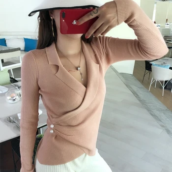 

2018 Autumn new cardigan V long-sleeved pure color hundred net red sweater sweater