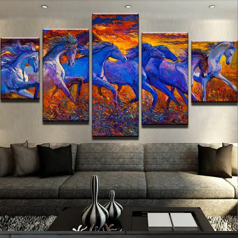 Modern HD Canvas Wall Art Poster Home Decoration 5 Panel Abstraction Horse Living Room Print Painting Modular Pictures Frame