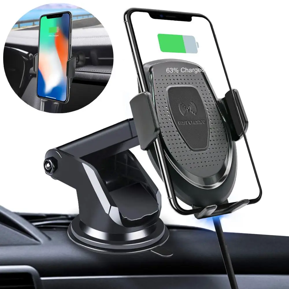 10W Wireless Car Charger Mount Automatic Clamping Phone Holder Fast Charging Air Vent Dashboard For Samsung iPhone Huawei etc.