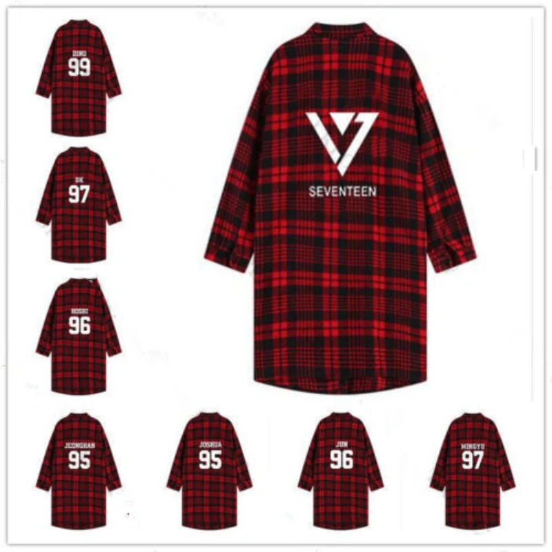 Mainlead/KPOP 17, красная клетчатая рубашка, женская рубашка с рукавом три четверти, пальто